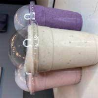 16oz PB & J Protein Packed Smoothie · Our base smoothie comes with unsweetened almond milk, strawberries, peanut butter & isolate ...