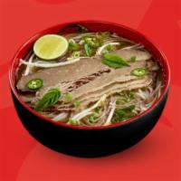 Hokkaido Beef Noodle Bowl · Rice noodles, thin-sliced rare beef, scallions, red onion, cilantro, garnishes on the side (...