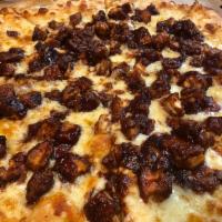 Large BBQ Chicken Pizza · Chicken in BBQ sauce with cheese.