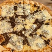 Large Philly Cheese Steak Pizza · Steak, American cheese and pizza cheese.