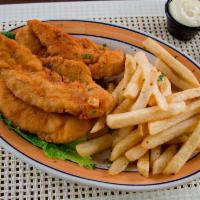Kids Dedos de Pollo · Chicken fingers served with french fries.