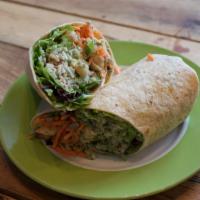 Super Vegan Wrap · Homemade chickpea salad, ancient grains, sunflower seeds, shredded carrots  and mixed greens...