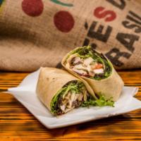 Chicken Salad Wrap · chicken, mayo, celery, dried cranberries, red onion, and mixed greens on sundried tomato bas...
