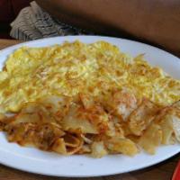 Turkey omelette  · Served with home fries/ Hash brown & toast
(3 Egg , turkey ,onion & pepper )