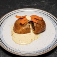 Salmon Wellington · Mushroom duxell, bell pepper and remoulade.