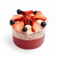 Moberi Bowl · Original Acai topped with granola, banana, strawberry, blueberry, goji berry, honey 
