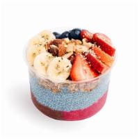 Bee Free Bowl · Acai Sorbet, Tropical Pitaya & Blue Chia topped with granola, banana, strawberry, blueberry,...