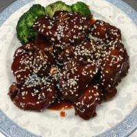 195. Sesame Chicken · Served with white rice. Hot and spicy.