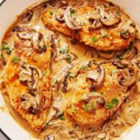 Chicken with artichokes, mushroom and cherry tomato · Wild Mushroom and Marsala Wine Sauce.  Mashed Potatoes