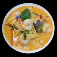 Red Curry · Coconut milk, curry paste with bamboo shoots, fresh basil leaves, bell peppers and eggplants...