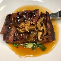 Flank Steak Tamarind · Our house steak cook to perfection, blanch baby bok hoy, shiitake mushrooms in our signature...