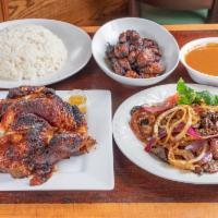 Combo 12 - 1 Pollo al Horno and Bistec Encebollado · 1 baked chicken and steak with onions.
