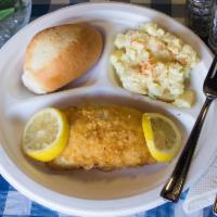 Cordon Bleu Plate · Chicken breast stuffed with ham and cheese. Served with your choice of cold potato salad or ...