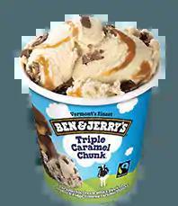 Triple Caramel Chunk Ice Cream · Caramel ice cream with a swirl of caramel and fudge covered caramel chunks.