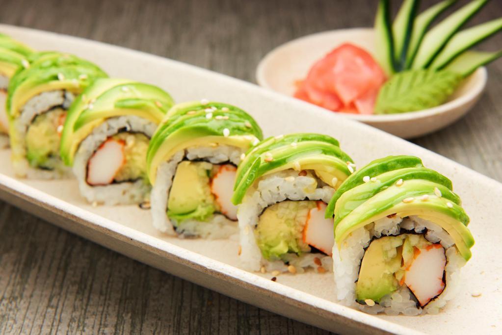 Green Dragon Roll · California roll wrapped with avocado. Contains non-raw fish.