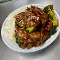 Beef with Broccoli · Served with White Rice
