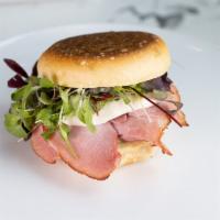 Bolo + Ham Sandwich  · Jen's bolo, black forest ham, mozzarella, dijon mustard, microgreens	