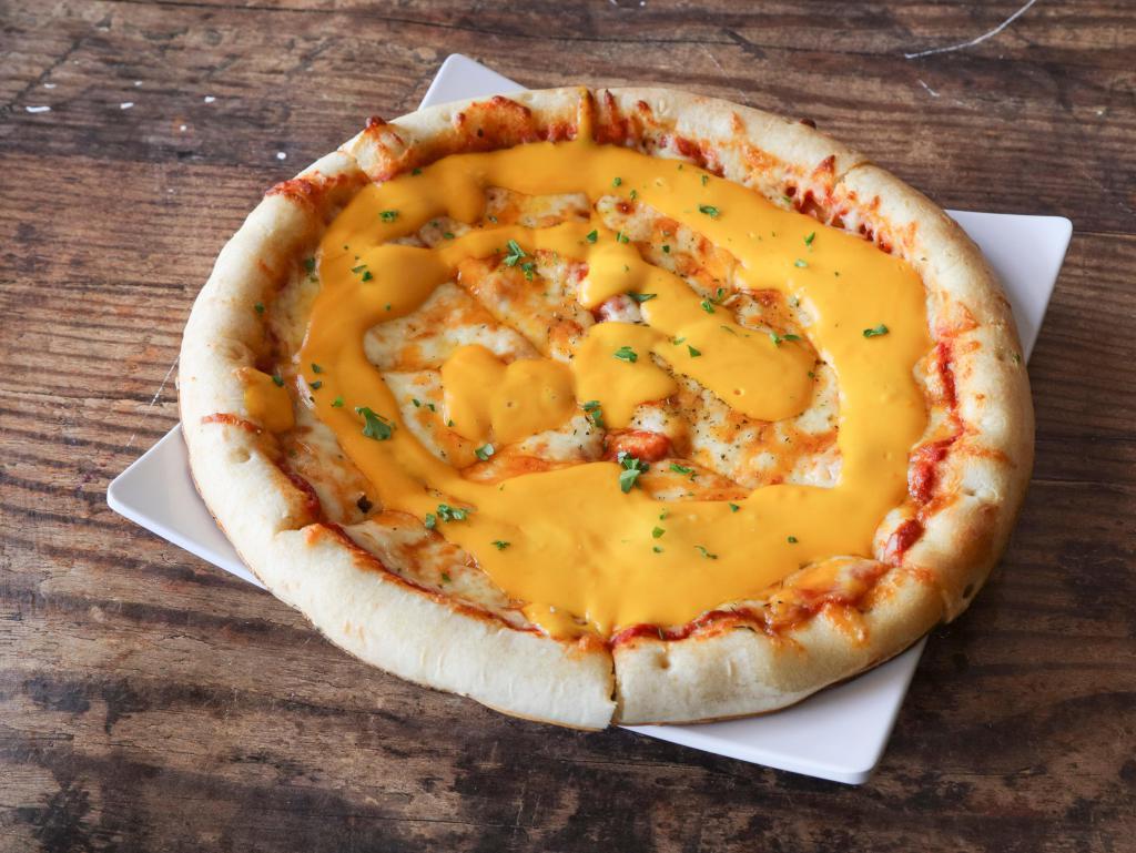 Chubby's 4-Cheese Pizza · Olive oil, Classico sauce, mozzarella, cheese whiz, Colby and Jack cheeses.
