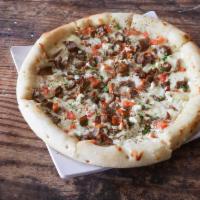 Chubby's Gyro Pizza · Olive oil, mozzarella, gyro meat, onions, Kalamata olives, tomatoes, feta and tzatziki drizz...