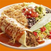 Enchilada and Taco Platter Combo · Served with rice and beans.