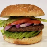 California Burger · Served with avocado, tomato, sprouts, onion and lettuce on hamburger bun.
