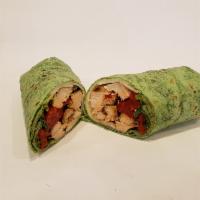 Mikel James Wrap · Mikel james wrap grilled chicken, fresh mozzarella, roasted peppers, romaine lettuce and rus...