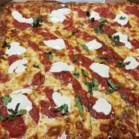 Create Your Own Grandma Pizza · Served with mozzarella, plum tomato sauce on top with garlic, olive oil and basil. (Sicilian...