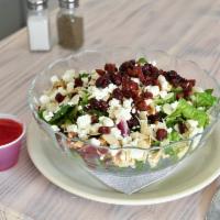 Cranberry Nut Salad available all day · Mixed greens, dried cranberries, almonds, walnuts and goat cheese and raspberry vinaigrette.