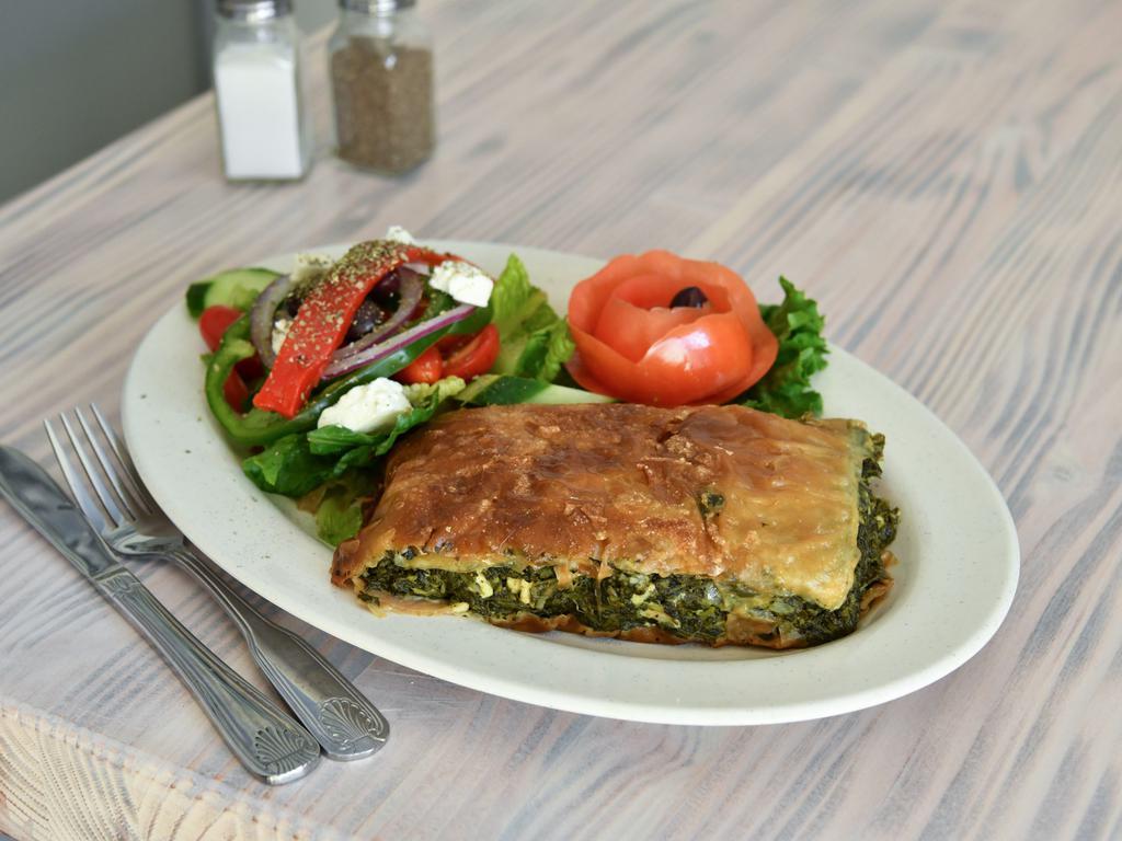 Spinach and Feta Cheese Pie · Served with Greek salad.