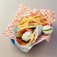 Chicken Gyro · Chicken, onions, tomato, lettuce, mayo, and cucumber sauce.