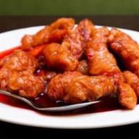 Sweet and Sour Chicken · Battered chicken, red bell pepper, onion, and house-made sweet and sour sauce.