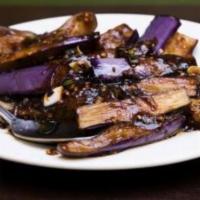Spicy Garlic Eggplant · Vegan. Fresh Japanese eggplant and Sichuan garlic sauce.