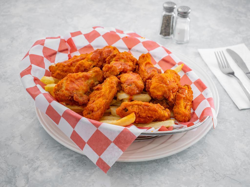 10 Buffalo Wings Deluxe  · Served with french fries and onion rings.