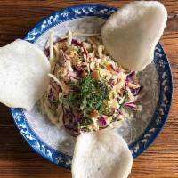 Chicken Salad · Daily fresh cabbage, carrots, herbs, onions, chili paste, peanuts, lime served with crunchy ...