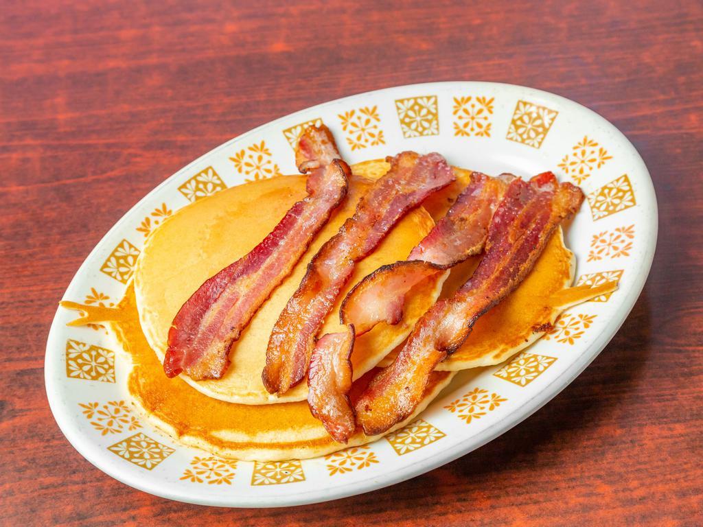 Golden Brown Buttermilk Pancakes with Bacon · 
