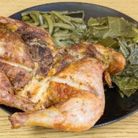 BBQ Chicken Dinner · Select 2 sides 
Mac and Cheese, White Rice, Steamed Beans, Collard Greens, Steamed Broccoli,...