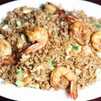 Arroz Chaufa con Camarones · Asian-Peruvian-style fried rice and eggs with shrimp.