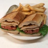 Grilled Chicken Sandwich · Grilled Chicken on a Hero w/ Lettuce, Tomato, and Mayo. Served with Steak Fries 
