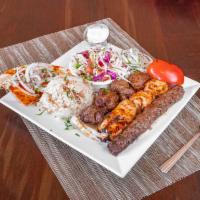 Laila Mixed Grill · Kafta, shish kabab, and shish tawook.