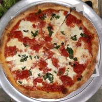 LARGE MARGHERITA · Plum tomatoes, basil, fresh mozzarella and olive oil.
LARGE 16