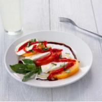 MOZZARELLA CAPRI · Tomatoes, fresh mozzarella cheese, roasted peppers, drizzled with olives oil and balsamic gl...