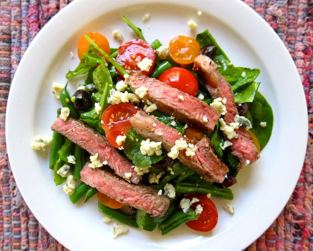 Steak Salad · Romaine lettuce, grilled steak, tomatoes, Gorgonzola, house-made balsamic vinaigrette. Gluten free.
