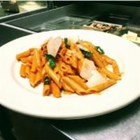 PENNE ALLA ROSA · Our creamy pink sauce with sun-dried tomatoes, basil and fresh mozzarella over penne pasta. ...