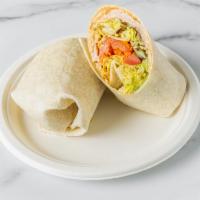 Low Carb Turkey Tortilla Wrap · Turkey, Jack cheese, lettuce, tomato, avocado spread, and black olive with chipotle mayo.