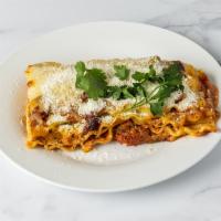 Lasagna · Lasagna noodles, cottage cheese, Parmesan cheese, parsley flakes, oregano leaves, and mozzar...