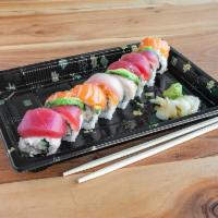 Rainbow Roll · Assorted fresh fish, avocado and cucumber inside, fresh tuna, salmon, hamachi, and avocado o...