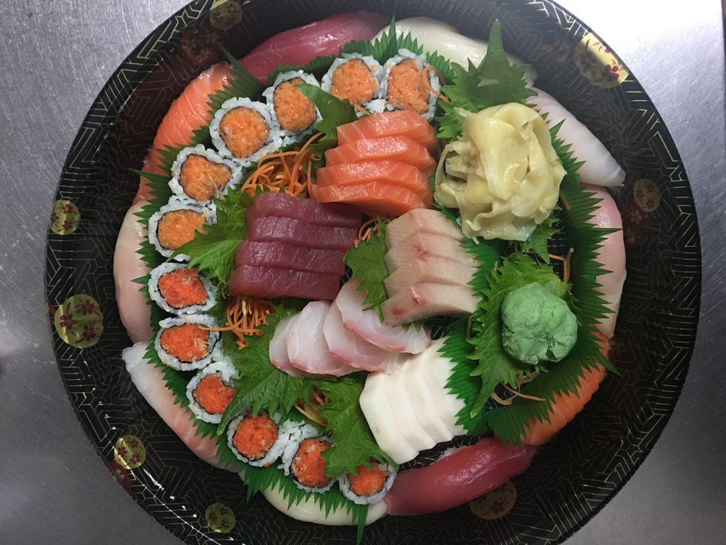 Sushi and Sashimi for 2 · 10 pieces Sushi, 20 pieces Sashimi with Spicy salmom roll and Spicy tuna roll 