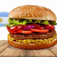 Argentina Burger · Angus beef, chimichurri, fresh lettuce, tomatoes, egg.