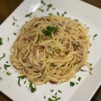 Carbonara Pasta · Delicious carbonara sauce which includes bacon 

Choose your desired pasta

Add your desired...