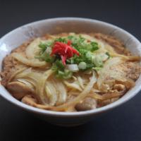 9. Oyako-Don · Rice bowl topped with simmered chicken, egg and onion.
Topped with scallion and ginger.